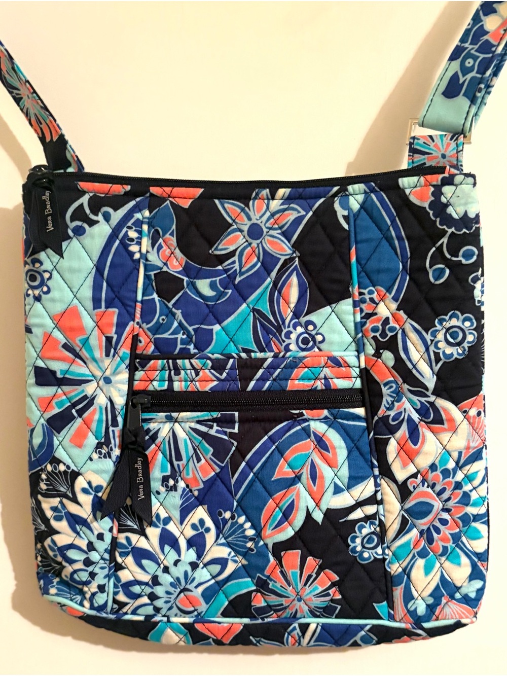 Vera Bradley Navy, Aqua & Coral Floral Quilted Crossbody Bag